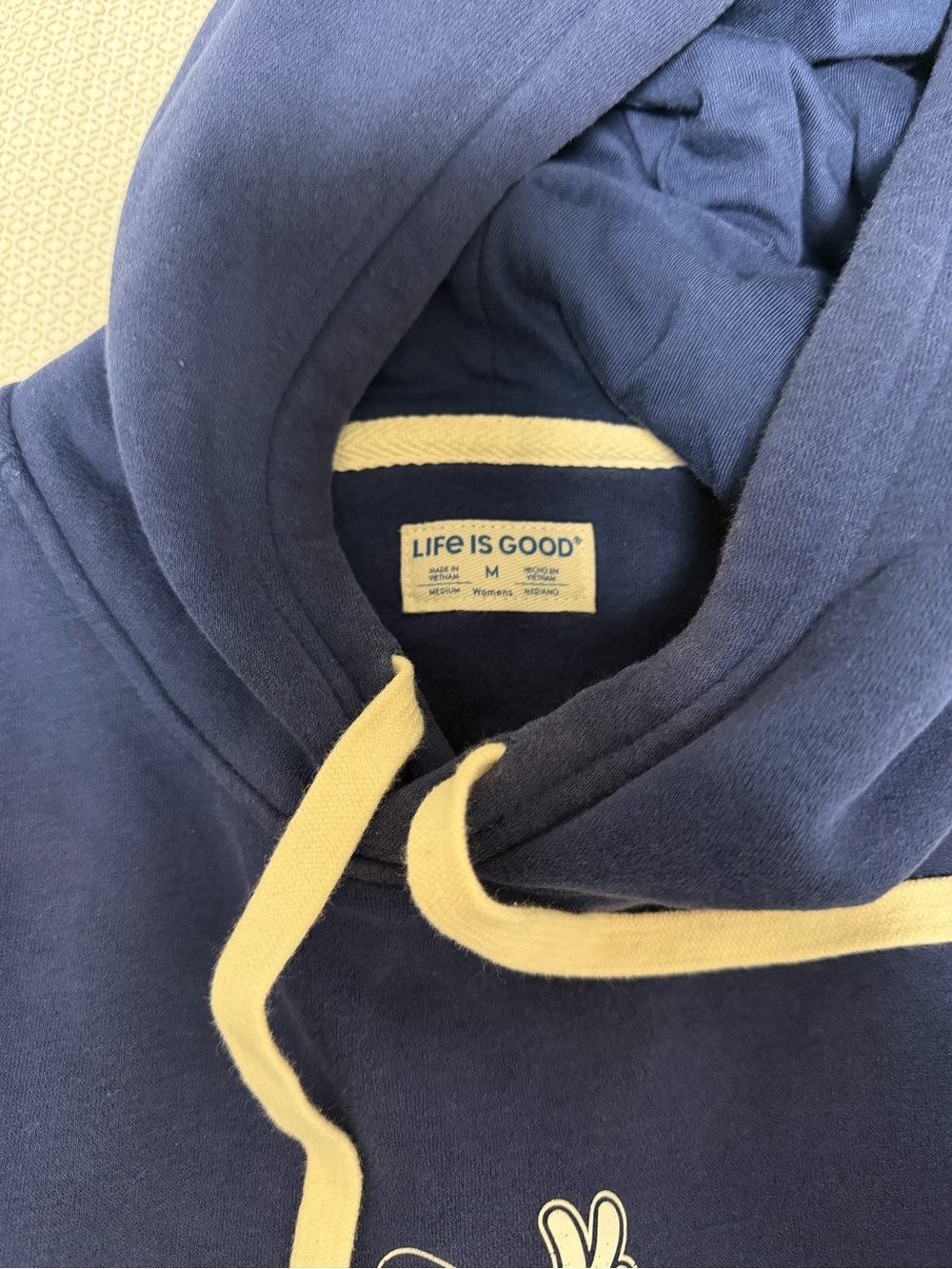 Life Is Good Navy Hoodie with Mickey Graphic and Cream Drawstrings - Picture 2 of 3